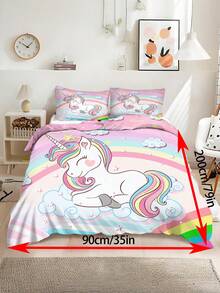 1/3pcs Set, Includes 1 Duvet Cover And 2 Pillow Shams, Duvet Cover Made Of Polyester Fabric, Digital Printed Pattern With Smiling Rainbow Unicorn. Available In Multiple Sizes, Suitable As Holiday Gift For Girls And Children. - Multicolor - View 13