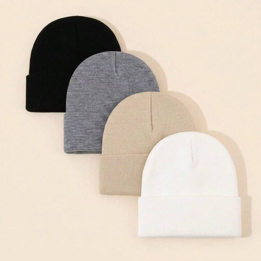 BONNY BOOM 1/4pcs Solid Color Beanie Hat, Unisex Knitted Hat, Suitable For Outdoor Fashion Street Skiing, Warm Multifunctional Cold-Proof Hat, Loose Fit. - Multicolor - View 1