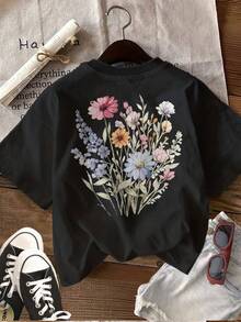 Weihnachten Unisex Frühling Sommer Aquarell Wildblumenstrauß Print-Shirt, doppelseitiger Druck, rein, heißer Artikel - Weiss - Übersicht 8