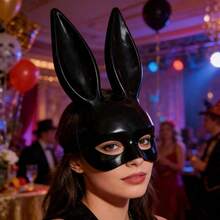 1pc Glossy Black & White Rabbit Mask, Suitable For Nightclub Dress-Up, Halloween Party And Other Occasions - Multicolor - View 2