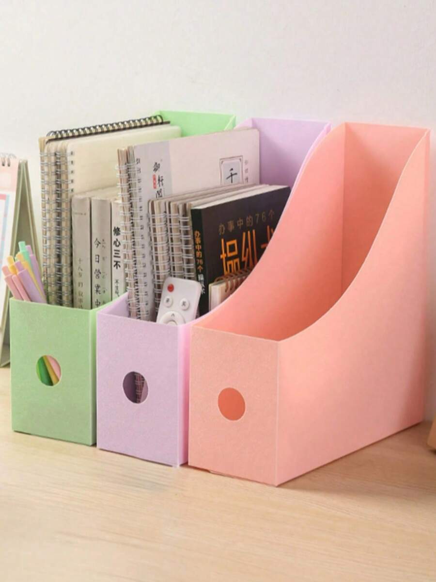 3 piezas Estante de escritorio para estudiantes Suministros de oficina Estantería de plástico Caja de almacenamiento de archivos Temporada de aprendizaje (Estilo aleatorio) - A - Ver 1