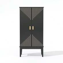 Kitchen Cabinet 120x59x30cm, Sideboard, Spacious 2-Door Sideboard With Shelf On The Door, Vintage Style Storage Unit - Suitable For Kitchen, Dining Room, Living Room And Hallway. - Black + MDF + European - View 6