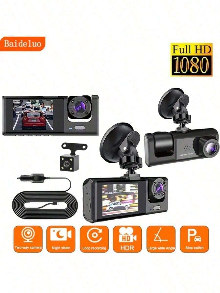 Nueva cámara de salpicadero HD de 2 pulgadas con visión nocturna de 3 lentes, monitoreo interno y externo en 1080P, grabación cíclica, batería de litio incorporada de 150mAh