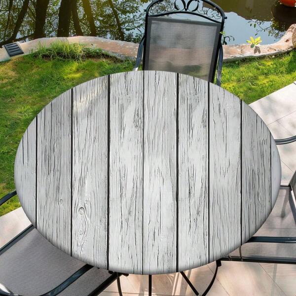 1pc Vintage Gray Wooden Pattern Round Tablecloth With Elastic Edge, Washable, Wipeable And Reusable, Suitable For Dinner, Outdoor, Picnic, Multiple Sizes Available