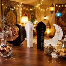 Hollow Out Assemble Acrylic Ramadan Decor, Crescent Moon Mosque Palm Tree Table Sign, Ramadan Kareem Eid Mubarak Muslim Home Tabletop Ornament Festival Gift - A - View 4