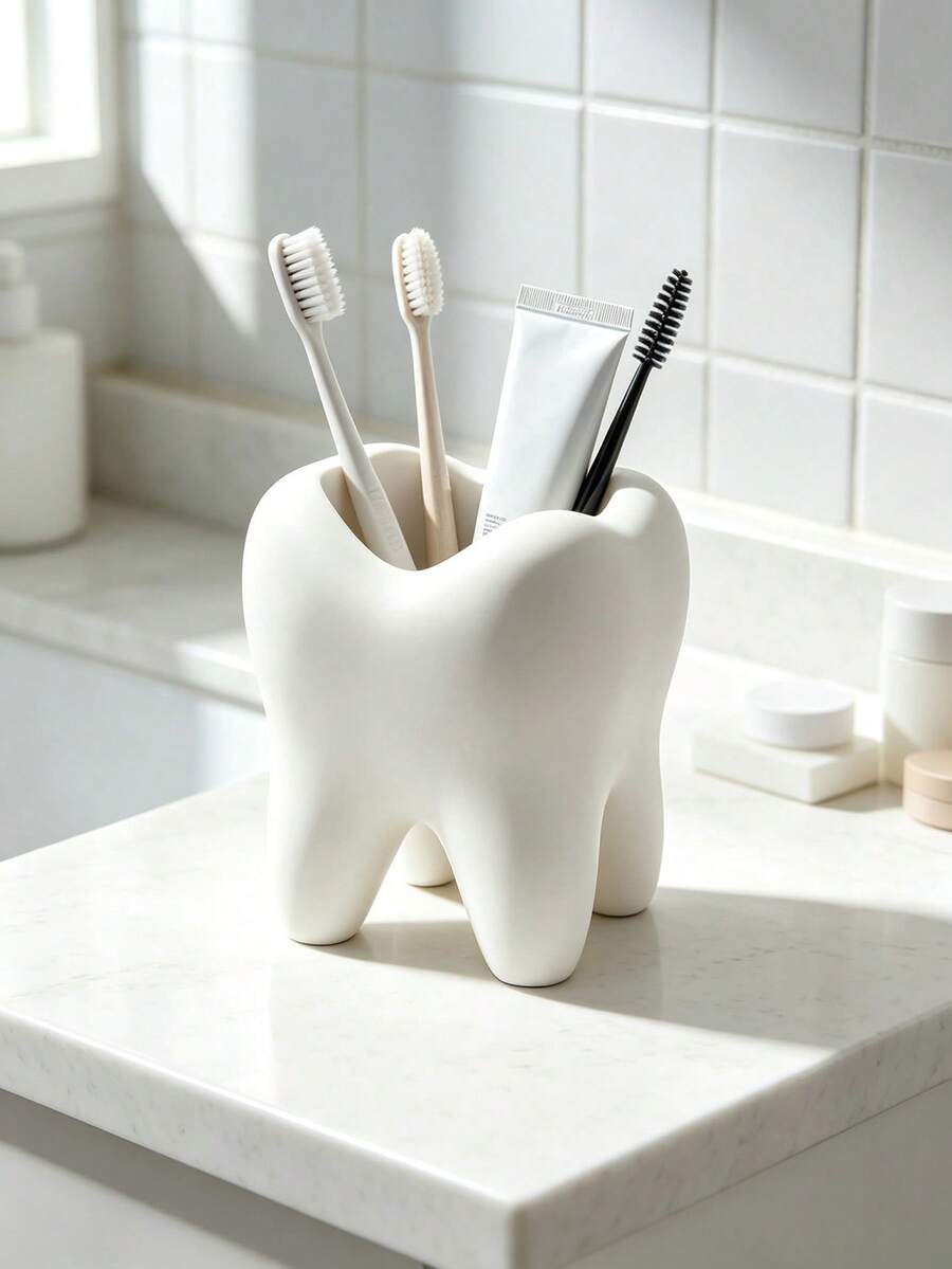 1pc Creative And Fun Toothbrush Holder, Large White Tooth-Shaped Toothbrush Cup, Desktop Storage And Decoration That Can Hold Toothbrushes, Toothpaste, Bathroom Supplies, Bathroom Decoration.Halloween Decorations And Small Gifts Room Decor