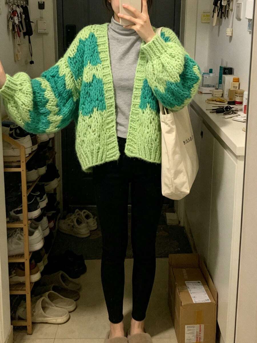 Women's New Long-Sleeve Loose Knit Cardigan For Spring  Autumn - Also Suitable For Winter  Fall Wear - Green - View 1