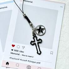 1pc Star Hollow Cross Phone Chain Pendant, Vintage Halloween Small Gift Phone Accessory - Multicolor - View 9