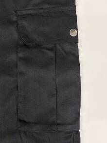 Men's Solid Color Cargo Pants With Pockets, Casual Versatile Everyday Wear - Black - View 3