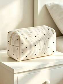 Campus Style Polka Dot Pencil Case/Stationery Storage Bag - Multi-Functional Large Capacity Design, Suitable For Storing Office Supplies, Creative Multi-Purpose Pencil Case Or Portable Travel Makeup Bag, Ideal For Students And Adults Daily Use. Stripe Direction And Polka Dot Density Random - Multicolor - View 7