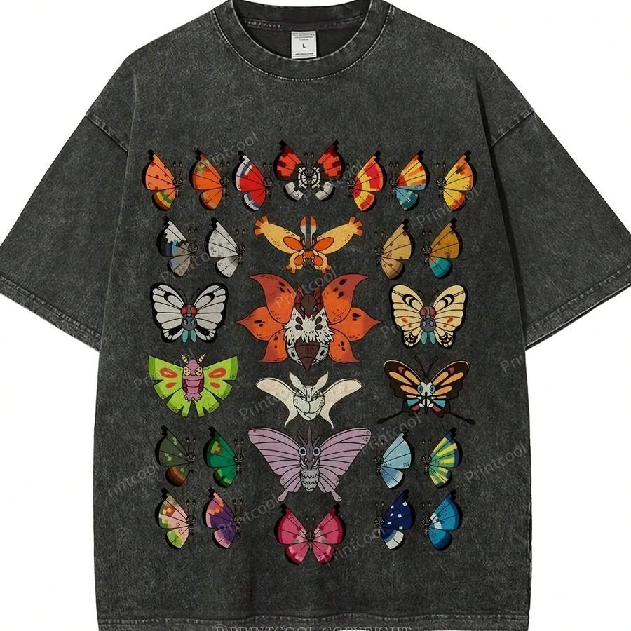 Butterfly Pokemo:N Unisex Vintage Washed Tee - Black - View 1