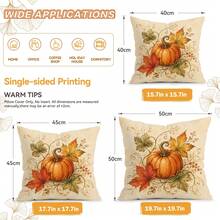4 Stücke Vintage Herbst Ahornblatt & Kürbismuster einseitig bedruckte Kissenbezüge/Kissenbezüge, Multi-Szenen Atmosphäre Dekor Kissenbezüge geeignet für Wohnzimmer, Sofa, Schlafzimmer, Kissenfüllungen nicht enthalten - Verschiedenfarbig - Übersicht 2