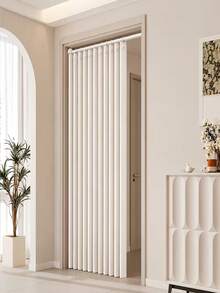 1pc Folding Door Curtain With Hooks And Ties, Modern Style Folding Door Curtain, Living Room Decoration, Modern Life Accessory, Multiple Colors Available, Home Decor Product, Better Privacy Protection - 1PC - View 2