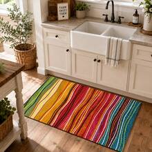 1 pieza Alfombrilla de cocina de tierra de diatomeas con patrón de rayas 2D de colores, alfombrilla de secado rápido y absorción rápida antideslizante para cafetera y alfombrilla de secado de platos, adecuada para encimera de cocina y decoración del hogar - Multicolor - Ver 2