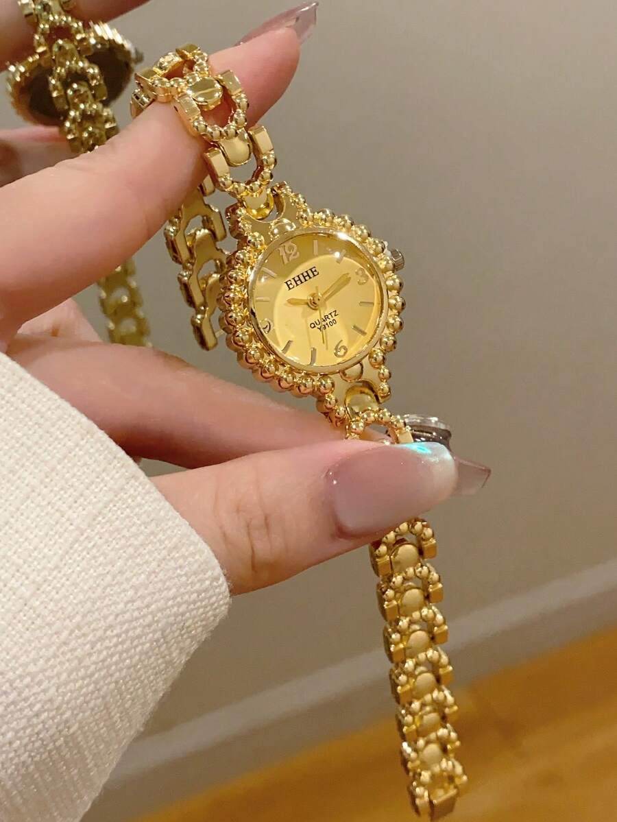 1件金色橢圓形女款石英手錶,優雅時尚,適合日常配戴,生日與畢業禮物,休閒聚會與宴會 - 金色 - 查看 1