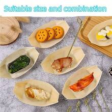 50pcs Bamboo Food Boats - Mini Sushi Trays, Appetizer Plates, Leaf-Shaped Containers, Suitable For BBQ, Camping And Dining, Lightweight Kitchen & Dining Accessories | Natural Leaf Design | Containers - Beige - View 5