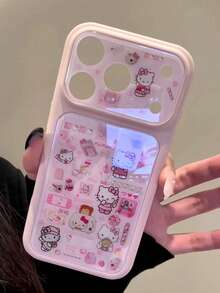 SANRIO 壓克力粉色手機殼，適用於 iPhone 17 Pro Max、12/16 Pro、15、14、13 Pro、17 Air，大視窗、全包覆，可愛粉色格紋貓咪設計，防震保護殼 - 粉色 - 查看 3