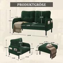 Cord 3-Piece Set: Armchair + Ottoman + 2-Seater Sofa With Side Pocket, Steel Tube Frame & Extra-Soft Backrest, Deep Seat For Maximum Comfort, Modularly Combinable For Living Room, Emerald Green - Emerald - View 4