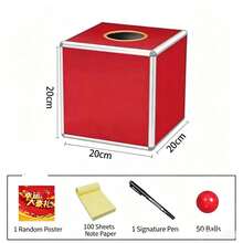 1pc Square Red Lucky Draw Box, Multi-Purpose Ticket And Lottery Ball Storage Container, Suitable For Company Annual Meeting, Charity Foundation, Party And Wedding Games, Random Color Balls - Multicolor - View 2