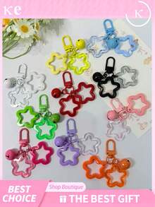 20/10/5/1pc Star Bell Keychain Hollow Star Pendant Key Chain With Bell Resin Five-Pointed Star Key Ring Pendant Clip Alloy Rotating Buckle, Suitable For Bags Backpacks Keys Decoration - A - View 3