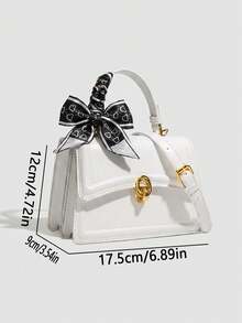 Pure White PU Small Square Bag, Dual Handle + Crossbody Design, Gold-Tone Metal Hardware, Exquisite Commuter Bag - White - View 2