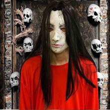 1pc Horror Stitched Face Ghost Mask With Long Black Hair, Female Ghost Cosplay Mask, Halloween Party Haunted House Costume Prop - Multicolor - View 4