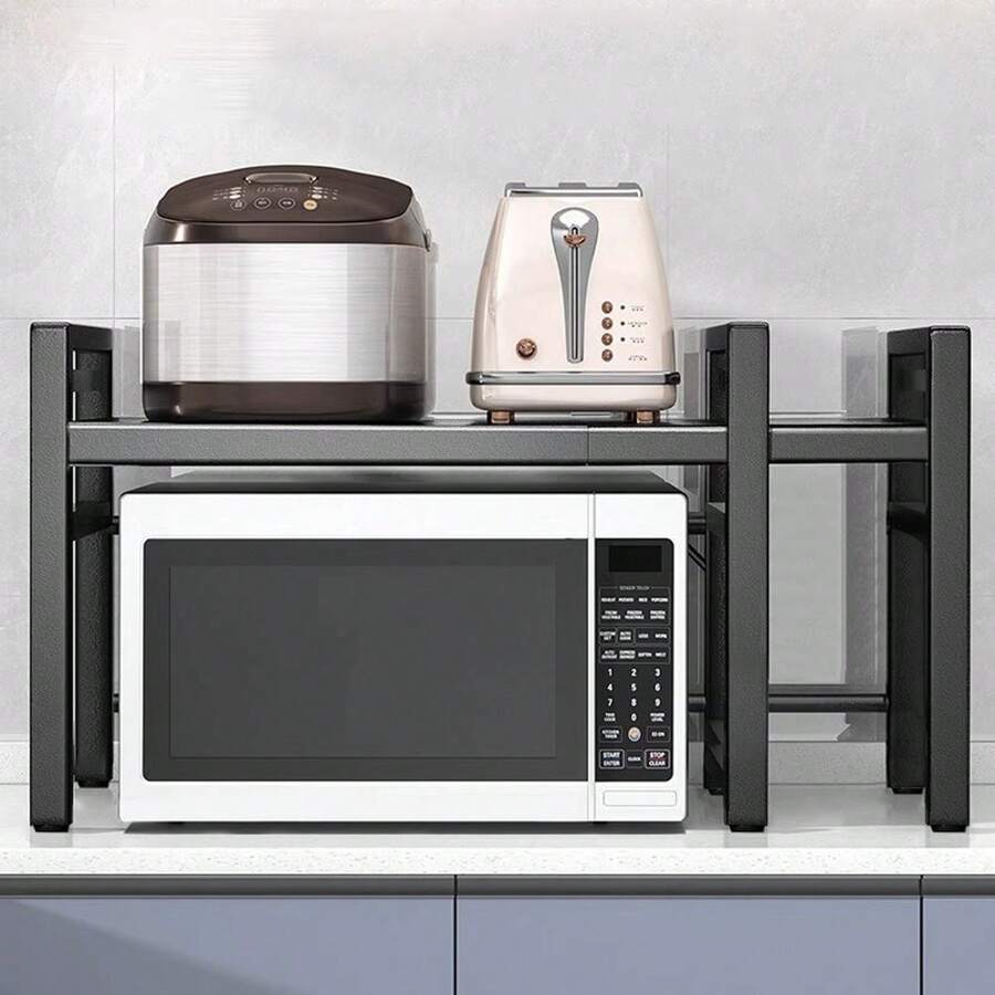 1pc Expandable Kitchen Storage Rack, Microwave Oven Rack, Home Rice Cooker Double Layer Countertop Desktop Organizer
