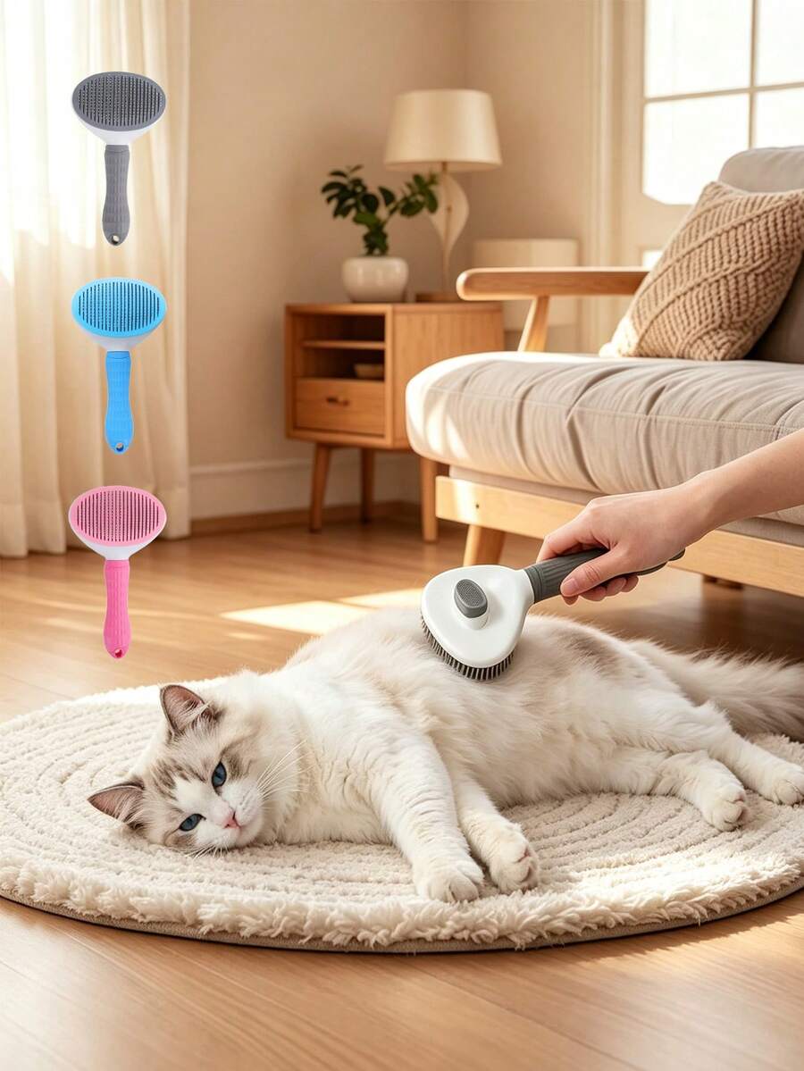 Pet Grooming Tool: Self-Cleaning Slicker Brush For Long-Haired Cats And Dogs – Removes Loose Fur And Undercoat - View 1