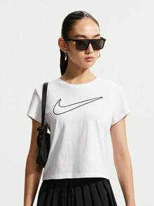 Nike Women's AS W NSW CLUB SS TEE HBR MD Short Sleeve Knit Collarless T-Shirt THV5003-101 - White - View 1