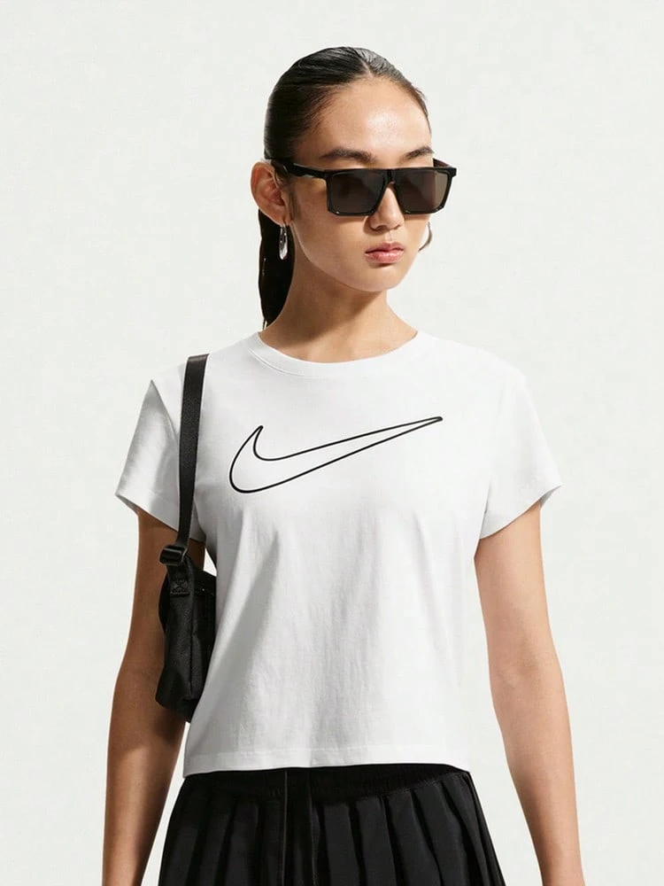 Nike Women's AS W NSW CLUB SS TEE HBR MD Short Sleeve Knit Collarless T-Shirt THV5003-101 - White - View 1