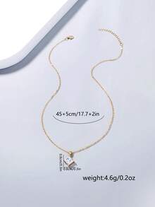 Nooxian 1件女款銅鑲鋯石方形吊墜項鍊，日常百搭疊戴飾品 - 金黃色 - 查看 8