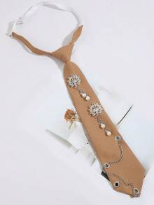 1pc Rhinestone Lotus Pearl Chain Decor Shirt Accessory Niche Luxury Women's Tie - Multicolor - View 5