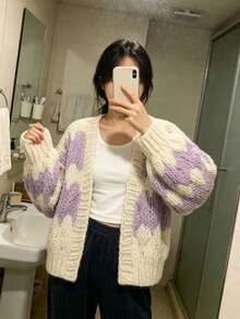 Women's New Long-Sleeve Loose Knit Cardigan For Spring  Autumn - Also Suitable For Winter  Fall Wear - Purple - View 1