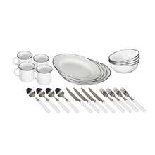 Deluxe 24-Piece Enamel Tableware Set - Enamel Plates And Bowls Lightweight And Durable Camp Dish Set For Camping And Backpacking Plates And Bowls For 4 People - White - View 3