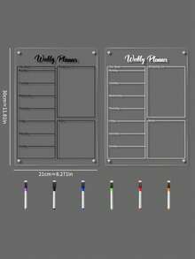 1pc Transparent Acrylic Weekly Planner Board, Gold/White/Black Optional, Magnetic Fridge Attachment Dry Erase Schedule Memo Board, Home Shopping List Note Message Board - Multicolor - View 14