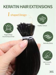 1b Natural Black Straight Human Hair I-Tip Hair Extensions, Keratin Bond Invisible Hair Extensions, Festival Concert Accessory, Summer Travel Holiday Essential - S2 - View 3