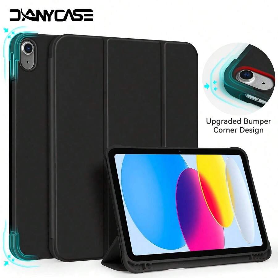 DANYCASE Tablet Protective Case With Pen Slot, Suitable For A16 Air 11 M3 M2 Pro 11 M4 M5 7th 8th 9th 10.2 Inch 10th 10.9 Inch Air 4 Air 5, With Anti-Collision Corner Design - Black - View 1
