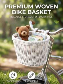 1pc Waterproof Plastic Detachable Woven Bicycle Basket, Faux Woven Children's Bicycle Basket, Suitable For Strollers, Balance Bikes, Baby Carriages, Washable, Mold-Resistant, Easy To Clean, Wear-Resistant, Prevents Scratching Stored Items - Multicolor - View 4