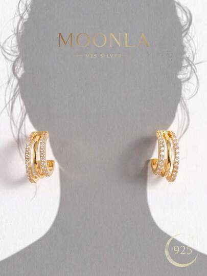 1 Pair Exquisite Zirconia Triple Layer Earrings, 925 Sterling Silver Material, Suitable For Daily Wear, Versatile For Various Outfits, Also Perfect Decoration For Dates And Parties.