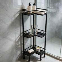 1PC Bathroom Corner Storage Rack, Wall Corner Three-Tier Triangle Shower Shelf With Soap Holder And 2 Hooks, Large Capacity Corner Rack Suitable For Bathroom, Lounge - Black - View 6