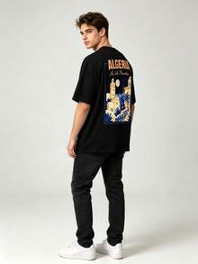 Men's Algeria Landscape Graphic Tee Black Cotton Vintage Travel Print T-Shirt Casual Oversized Short Sleeve Summer Top - 黑色 - 查看 4