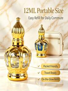 12ML Crown Gold Perfume Refill Bottle, Glass Perfume Roller Ball Bottle, Gilded Portable Cosmetic Roller Ball Bottle - View 5