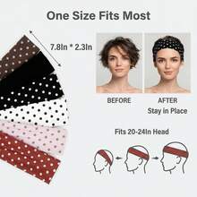 2 Peças Faixas de Cabelo Femininas de Moda com Bolinhas, Macias e Antiderrapantes, Acessórios de Cabelo Elásticos para Yoga e Esportes, Adequadas para Uso Diário e Diversas Ocasiões - bolinhas rosa + branco - Visão 2