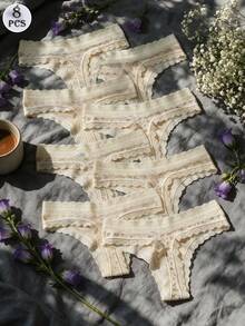 8PCS Floral Panties, Cotton Small Floral Thong, French Countryside Gentle Style, Everyday Girl Commute, Mix And Match Multiple Colors - Multicolor - View 2