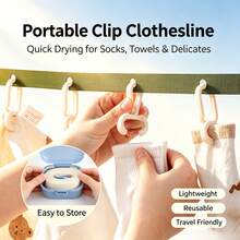 Travel Portable Clothes Drying Rope, 3.5M Adjustable Wind Resistant Clothesline With 6 Hooks For CampingTrip Cruise Hotel Backpacking Laundry Supplies - Multicolor - View 3