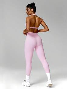 MFVIM Women's Naked Feel High Elastic Yoga Set, Fashionable Minimalist All-Match Versatile Plus Size Casual Wear - Baby Pink - View 9