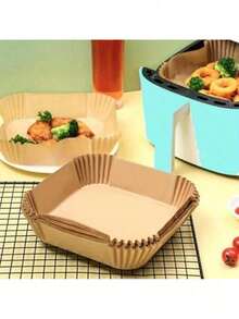 100Pcs 8 Inch Unbleached Square Air Fryer Liners, Non-Stick Disposable Parchment Paper Sheets Fit 5-8L Air Fryer, Multipurpose Baking Roasting Microwave Paper, Practical Mother's Day Gift Supplies For Women, Pink Kitchen P - View 5