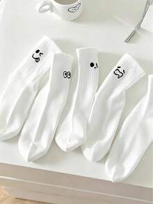 1/3/5/10/15/20 Pairs Cartoon Pattern Unisex Couple Sports Socks Mid-Calf Socks Spring Summer Holiday Gift Autumn - Black and White - View 3