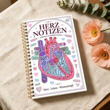 1pc Heart Anatomy German Medical Theme Notebook A5 (5.5x8.3 Inches) Macaron Science Popularization Hand-Drawn Illustration Design High-Quality Smooth Writing Inner Pages Gold Spiral Binding Durable And Flip-Resistant Medical Student Coursework Record Medical Theme Creative Gift Spiral Notebook Fresh Science Popularization Illustration Style Colorful Heart Anatomy Structure Diagram Love Decoration German Text Border Elements Planner Notebook - A5 - View 1