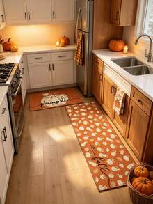 1/2 piezas Alfombra de cocina con calabaza de otoño y Acción de Gracias, alfombra y tapete de cocina de otoño, accesorio de cocina antideslizante, lavable y absorbente, regalo para las fiestas de Acción de Gracias! - Multicolor - Ver 2